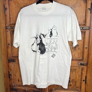 True 80s Vintage White Cotton T-Shirt Black Graphics XL Oversized new deadstock